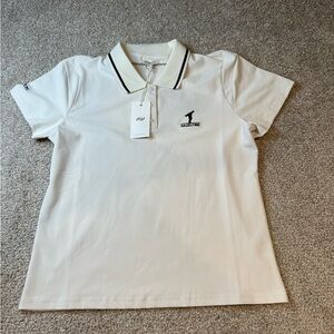 New Women’s Classic Malbon Golf White Polo Shirt with Black Trim- XL